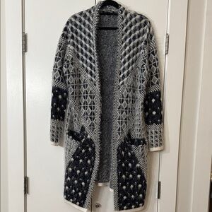 Picadilly Black and Gray Geometric Cardigan